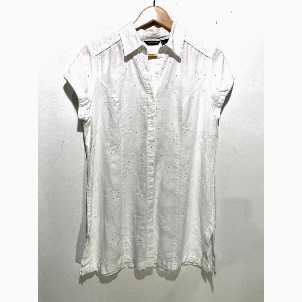 Autograph NY linen mini dress tunic cottage core embroidered romantic women L